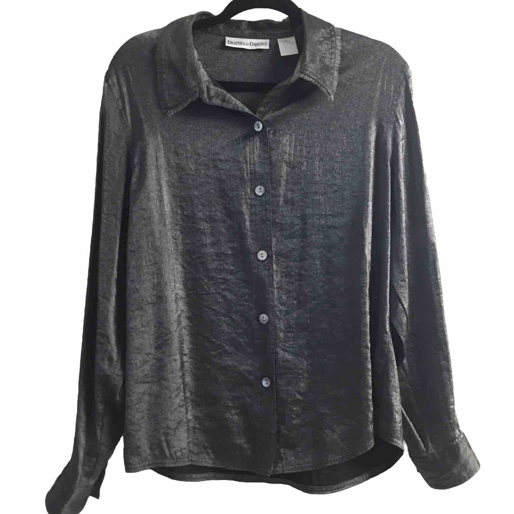 Draper's And Damon's Button Down Blouse Women's Large Gray Silver Office Work